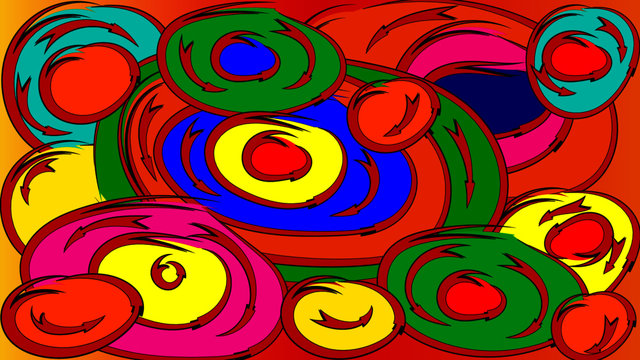Abstrakt bunte Kreise mit Pfeilen - Orangener Hintergrund 
