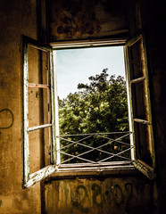 old broken abandoned rural window