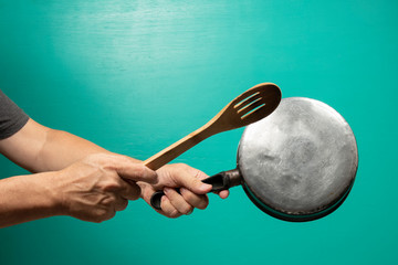 activist people with a pan