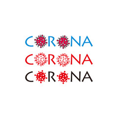 text corona set with virus symbol decoration vector