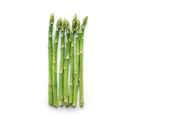 Isolated bunch of fresh asparagus. Top view. 