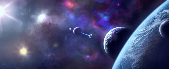 Fototapeta na wymiar Artistic 3d render illustration of planets exposed to bright stars