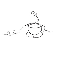 doodle cup of coffee illustration with continuous line art style vector isolated