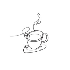 doodle cup of coffee illustration with continuous line art style vector isolated
