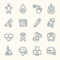  Diabetes line vector icon set