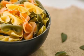 Farfalle Tricolor Organic healthy food. Italian Pasta