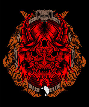 Illustrarion vector Oni mask with sacred gothic vintage-dark art.