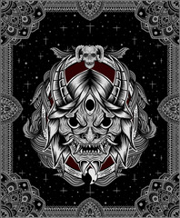 Illustrarion vector Oni mask with sacred gothic vintage-dark art.