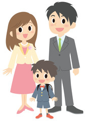 入学式の男子と両親