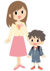 入学式の男子と母親