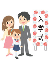入学式の女子と両親