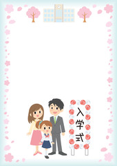 入学式の女子と両親