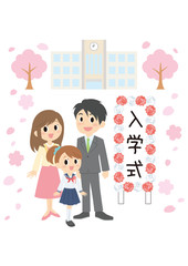入学式の女子と両親