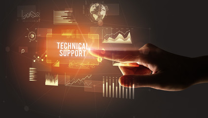 Hand touching TECHNICAL SUPPORT inscription, new business technology concept