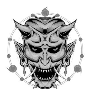 JAPANESE GHOST. Gangster emblem, label, print, badge skull.
