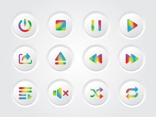 Vector isolated music player rainbow gradient interface design icon collection