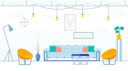 Large Loft Style Living Room with Brick Wall.