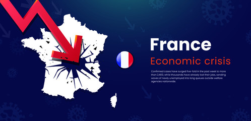 Downturn graph Crashed of France Economical Situation . Concept of decline global economy Crisis