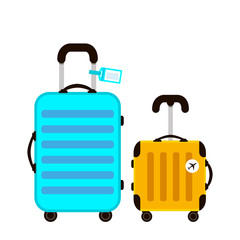 Two Travel Suitcases. Time to travel. Trip to World. Vacation. Holidays. Travel banner. Yellow and blue bag. Modern flat design.