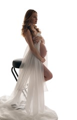 Fototapeta na wymiar Pregnant beautiful girl full-length isolated shot