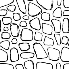 Stones handdrawn seamless black and white pattern. Vector illustration.