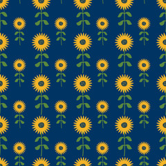 Seamless Sunflower Vertical Half Drop Vector Repeat Pattern. Perfect for Scrap booking, Fabric and Wallpaper.
