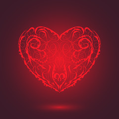Ornate red figured heart, greeting card, vector