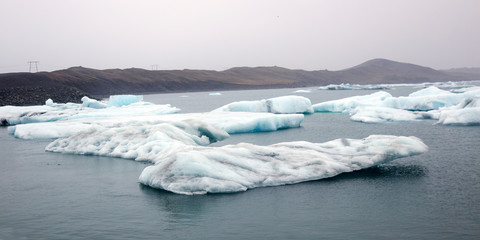 Blue glacier ice in the Jokulsarlon lagoon. Largest glacier lagoon or lake in south eastern Iceland.