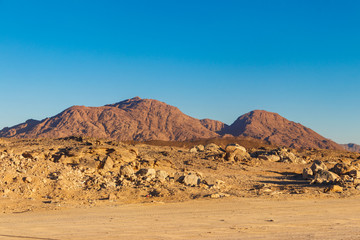View of Arabian desert and mountain range Red Sea Hills in Egypt