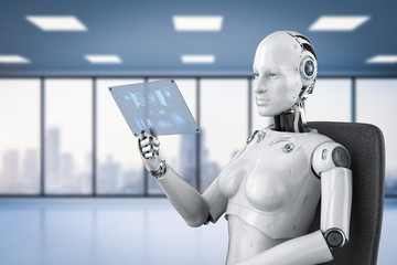 cyborg with glass tablet