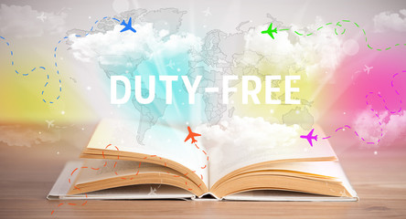 Open book with DUTY-FREE inscription, vacation concept