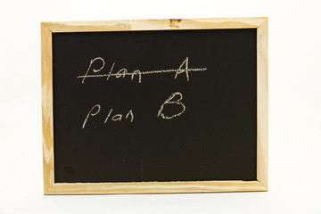 Handheld blackboard with the words Plan A and Plan B written on it isolated on a clear background image with copy space in horizontal format