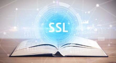 Open book with SSL abbreviation, modern technology concept