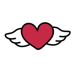 Cute heart with wings Valentine's day illustrati