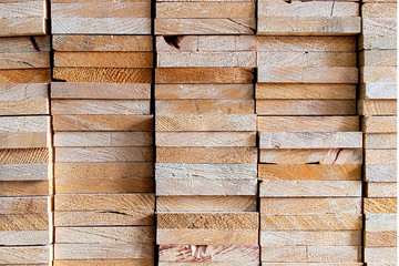 Stacked heads wood rectangle shape  on warehouse store, wood texture and background