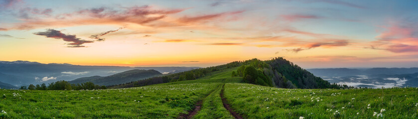 Mountain valley during bright sunrise. Beautiful natural landscape. Adygea, do-do-gush. Beautiful natural landscape.