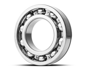 Metal silver ball bearing with balls on white  isolated background. Bearing industrial. Part of the car