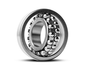 Metal ball bearing with balls on white  isolated background. Bearing industrial. Part of the car