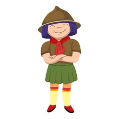Smiling scout girl icon. Cartoon of smiling scout girl vector icon for web design isolated on white background