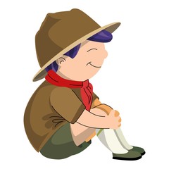 Scout boy sitting icon. Cartoon of scout boy sitting vector icon for web design isolated on white background