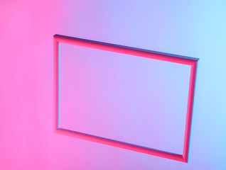 Creative art. Hovering frame with neon holographic light. Gradient glow