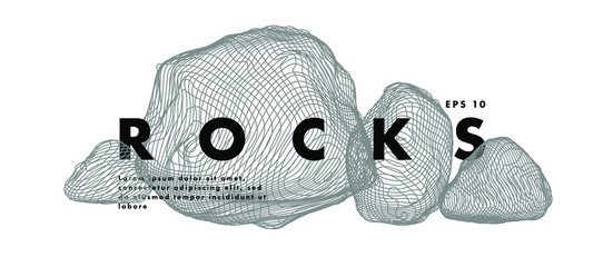 Image of stones. Minimal art cover design. Conceptual vector drawn by lines. Creative line-art. Vector template brochures, flyers, logo, presentations, leaflet, banners. © Archreactor