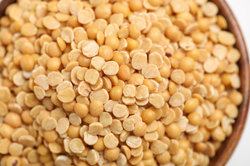 pigeon pea also known as toor dal in wooden bowl.