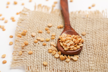 pigeon pea also known as toor dal in wooden spoon