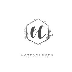 Handwritten initial letter E C EC for identity and logo. Vector logo template with handwriting and signature style.