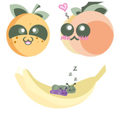 Cutie fruits, orange, peach and banana