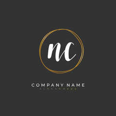Handwritten initial letter N C NC for identity and logo. Vector logo template with handwriting and signature style.
