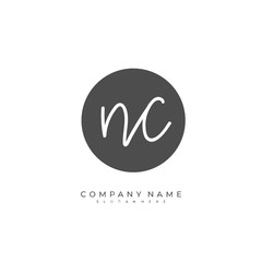 Handwritten initial letter N C NC for identity and logo. Vector logo template with handwriting and signature style.