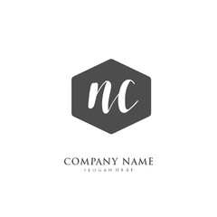 Handwritten initial letter N C NC for identity and logo. Vector logo template with handwriting and signature style.