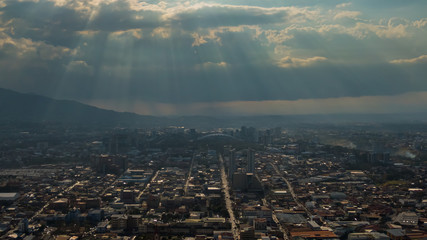 Beautiful aerial view of the Empty streets of San Jose and the central avenue 